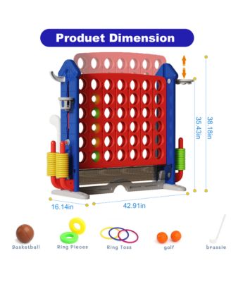 4-in-1 Giant Game Set with Jumbo Connect 4, Basketball, Ring Toss & Golf. Adjustable, portable fun for kids & adults