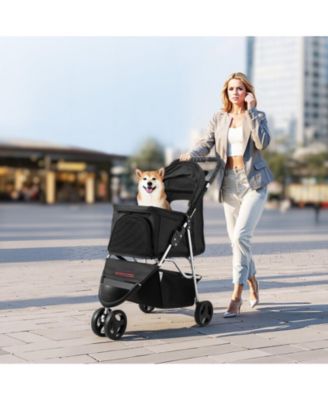 3-Wheel Foldable Pet Stroller with Cup Holders, Holds up to 35 lbs