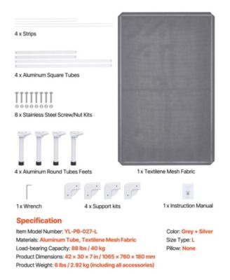 Aluminum Portable Elevated Pet Cot, Large, Gray