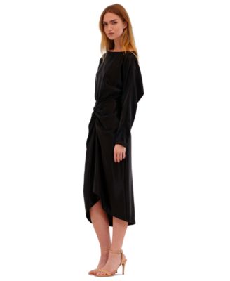 Women's Ruched Dolman-Sleeve Boat-Neck Midi Dress