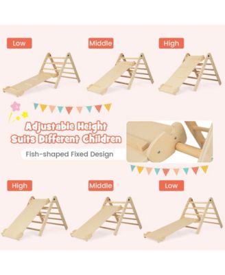 3-in-1 Climbing Set Foldable and Adjustable Kids Triangle Set-Natural