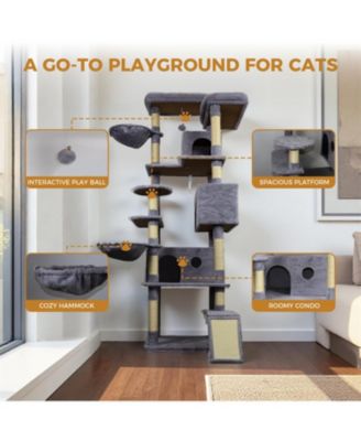 84.6 in Dark Gray Cat Tree Tower with Wide Base