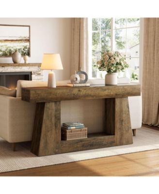 63" Farmhouse Console Table with Storage, Rustic Long Sofa Table for Entryway & Behind Couch, Narrow Hallway Table