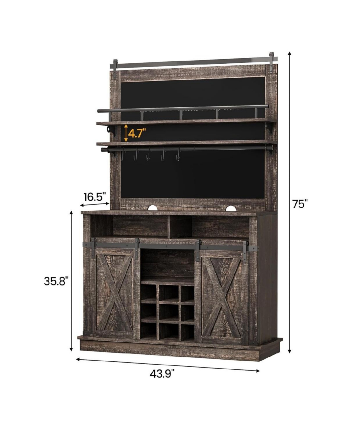 gaomon 75 Inch Farmhouse Coffee Bar Cabinet with Sliding Barn Doors, Storage Buffet Sideboard Adjustable Shelves