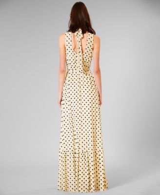 Women's Tie Neck Polka Dot Mesh Overlay Dress