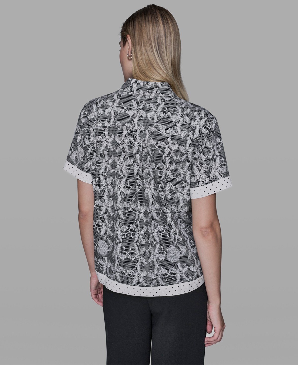 Karl Lagerfeld Paris Petite Printed Collared Camp Shirt