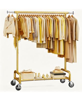 75" W Heavy Duty Clothes Rack Load 450 LBS, Metal Garment Storage with Shelf, Lockable Wheels & Anti-Slip Stoppers, Rolling Clothing Rack