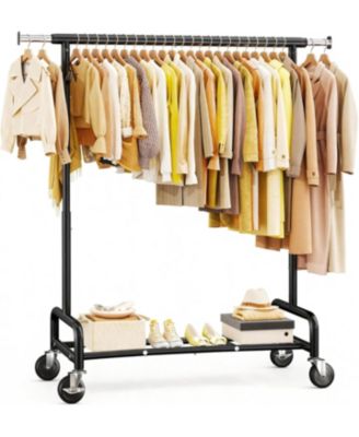 75" W Heavy Duty Clothes Rack Load 450 LBS, Metal Garment Storage with Shelf, Lockable Wheels & Anti-Slip Stoppers, Rolling Clothing Rack