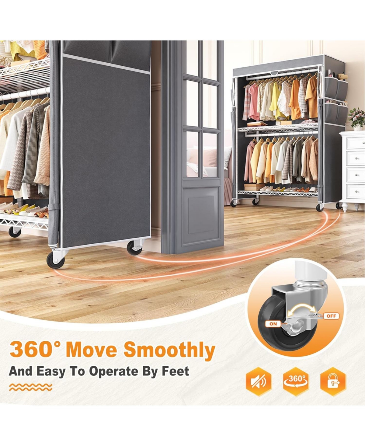 Raybee Heavy Duty Clothes Rack with Cover, 81" H Clothing Racks for Hanging Clothes, Portable Closet with Wheels and Adjustable Feet, Max Load