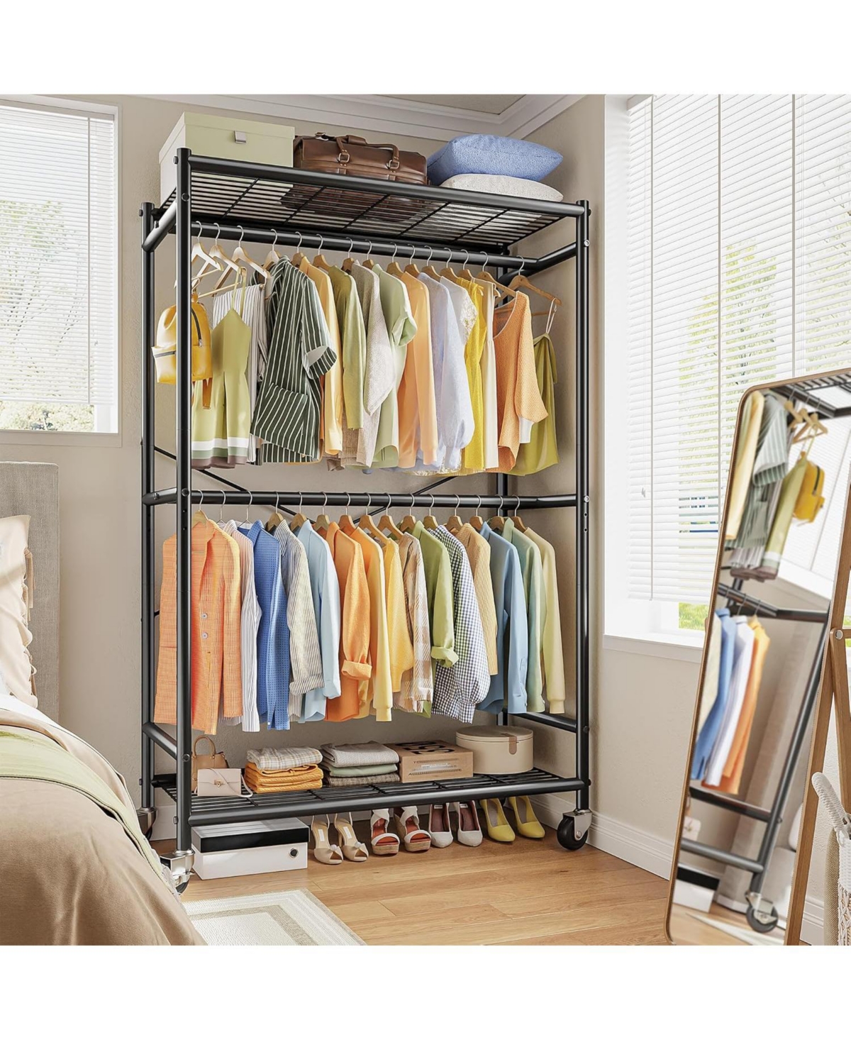 Raybee 80.32" H Clothes Rack,Rolling Clothing Racks for Hanging Clothes Heavy Duty Portable Garment Rack with Wheels