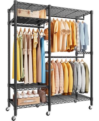 79" H Clothes Rack Heavy Duty with Wheels, Clothing Rack for Hanging Clothes Rolling Portable Closet, 45" Wx17 Dx79 H