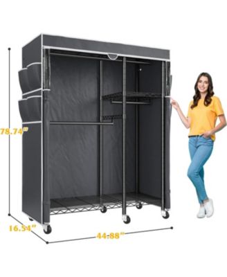 Clothes Rack with Cover Clothing Racks for Hanging Clothes Heavy Duty Portable Closet with Wheels，Rolling Garment Rack for Bedroom