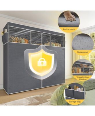 Clothes Rack with Cover,Portable Closet Heavy Duty,Metal Clothing Racks for Hanging Clothes Adjustable for Bedroom