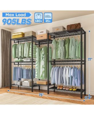 Clothes Rack Heavy Duty，Clothing Racks for Hanging Clothes with 5 Adjustable Hanging Rods, Metal Garment Rack for Bedroom, Laundry Room