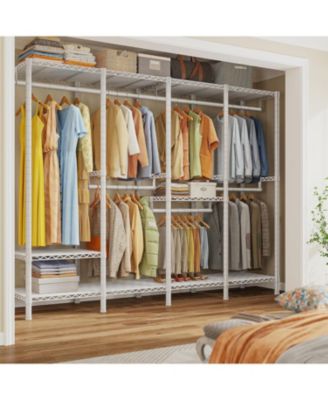 76.9" H Clothes Rack Heavy Duty Loads 1100 LBS Metal Clothing Racks for Hanging Clothes Adjustable Garment Rack White