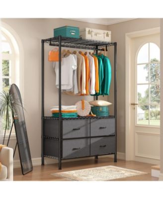 Clothes Rack with 4 Drawers and Shelves,Heavy Duty Clothing Rack for Hanging Clothes,Portable,Sturdy and Durable