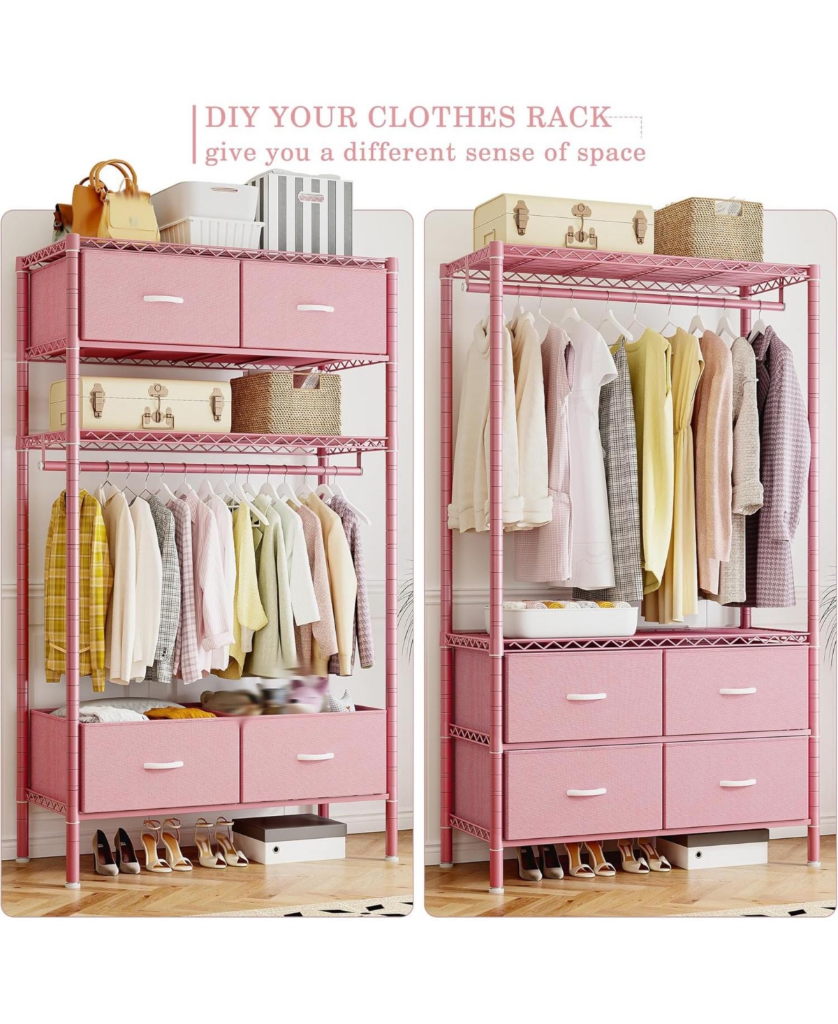 Raybee Heavy Duty Clothing Rack with Drawers and Shelves