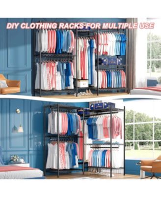 Clothes Rack with Shelves, Portable Metal Closet Organizer for Hanging Clothes, Adjustable, Max Load 900 lbs for Bedroom or Apartment