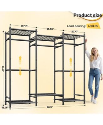 Portable Closet,Clothes Rack with 5 Hang Rods & 6 Shelves,Clothing Racks for Hanging Clothes,Metal Garment Rack for Bedroom,Large Capacity