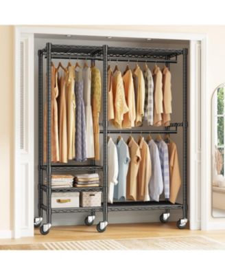 79" H Clothes Rack, Clothing Racks for Hanging Clothes, Portable Closet with Wheels and 4 Tiers Adjustable Shelves
