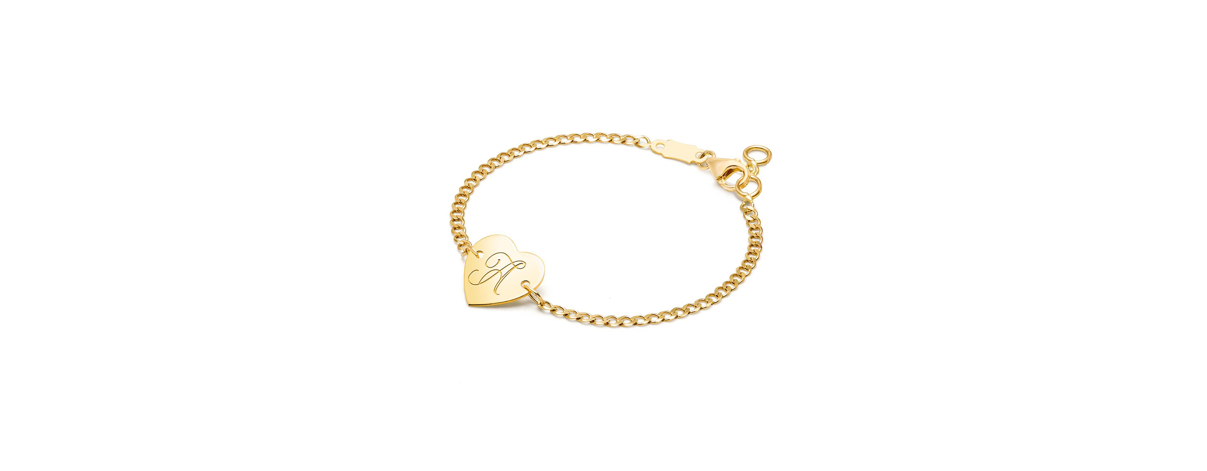 Tiny Blessings Children's 14k gold Heart of Id & Engraved Initial Girls' 6" Bracelet