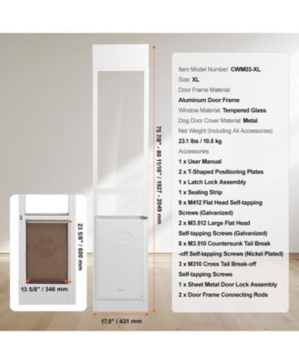 Aluminum Sliding Glass Pet Door Insert, Adjustable Height, Large