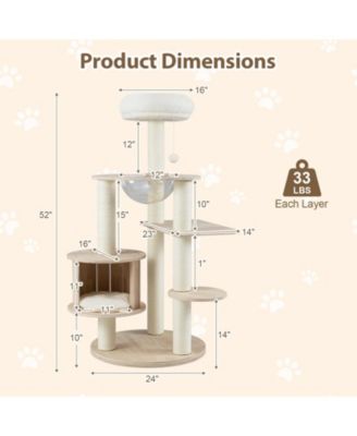 52'' Tall Wooden Cat Tree w/Condo Perch Space Capsule Scratching Posts