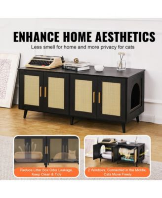 Double-Compartment Wooden Litter Box Enclosure, Black