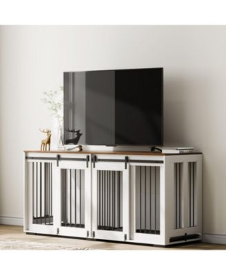 72" Double Dog Crate Furniture with Sliding Doors, White