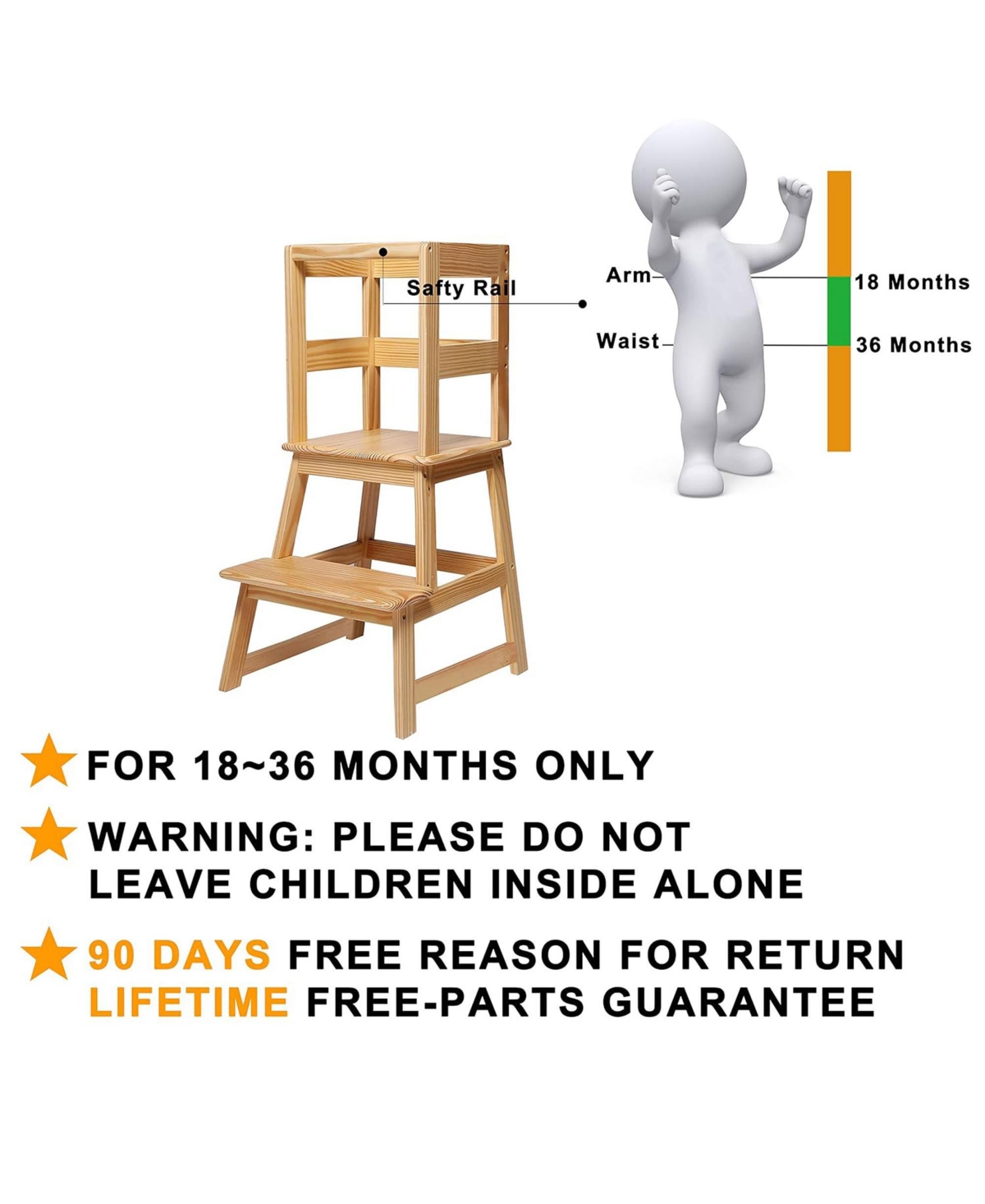 Sdadi Kids Kitchen Step Stool Holds up to 150 Pounds with Safety Rail