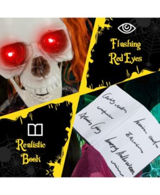 6 ft Halloween Animatronic Standing Girl Holding Book with Sound-Activated Light-up Eyes and Moving Arms & Head