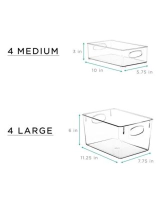 8 Piece Clear Plastic Storage Bins - for Kitchen, Fridge, Cabinet, Pantry Organization and Storage