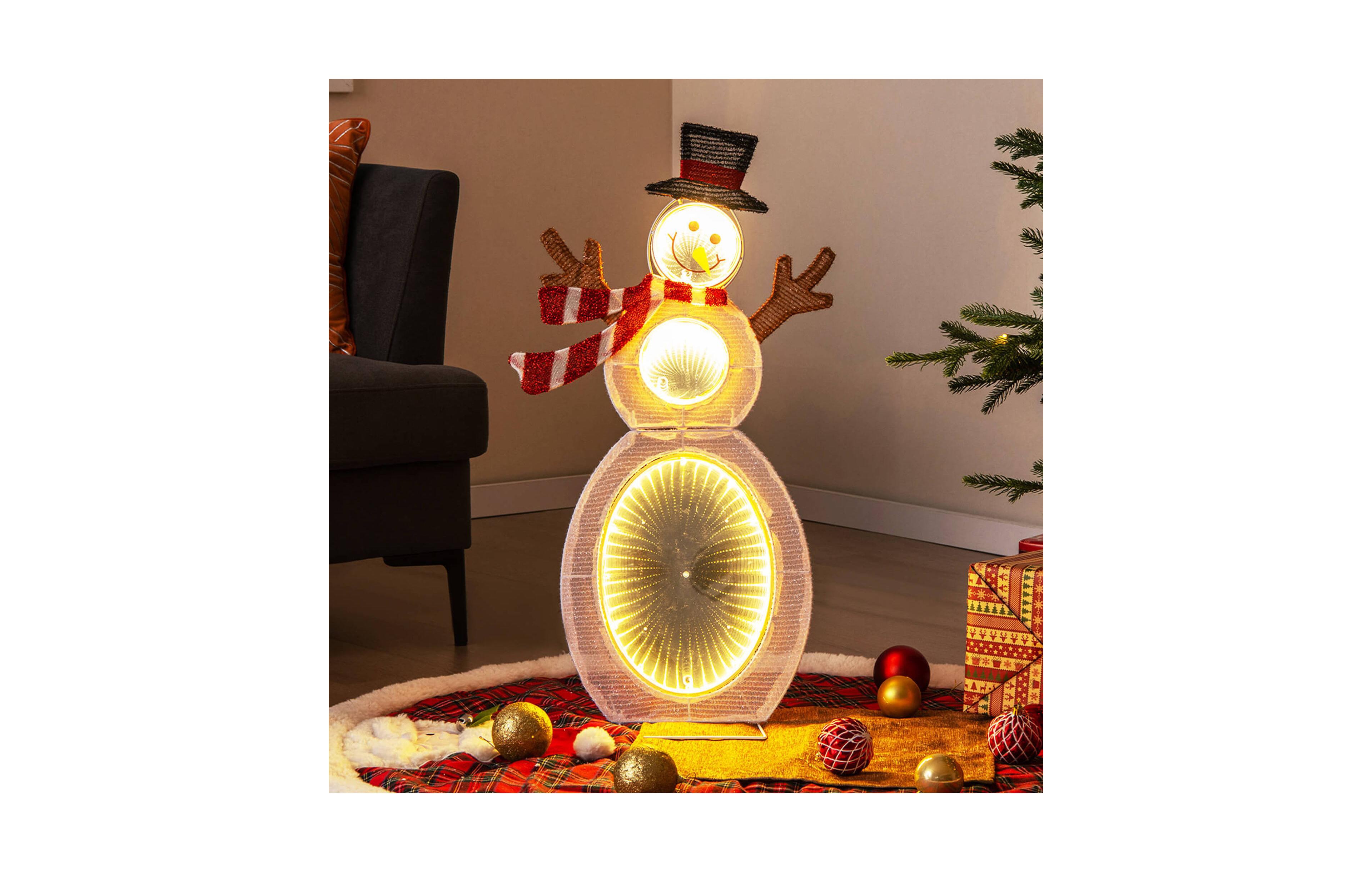 Costway 2.6 Ft Lighted Snowman with 105 Built-in Led Lights Metal Stand Zip Tie Stakes