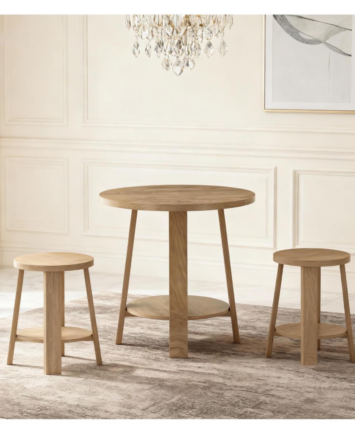 Tribesigns 31.5" Round Dining Table for 2, Small Kitchen Table with Storage Shelf for Apartments, Oak Farmhouse Style