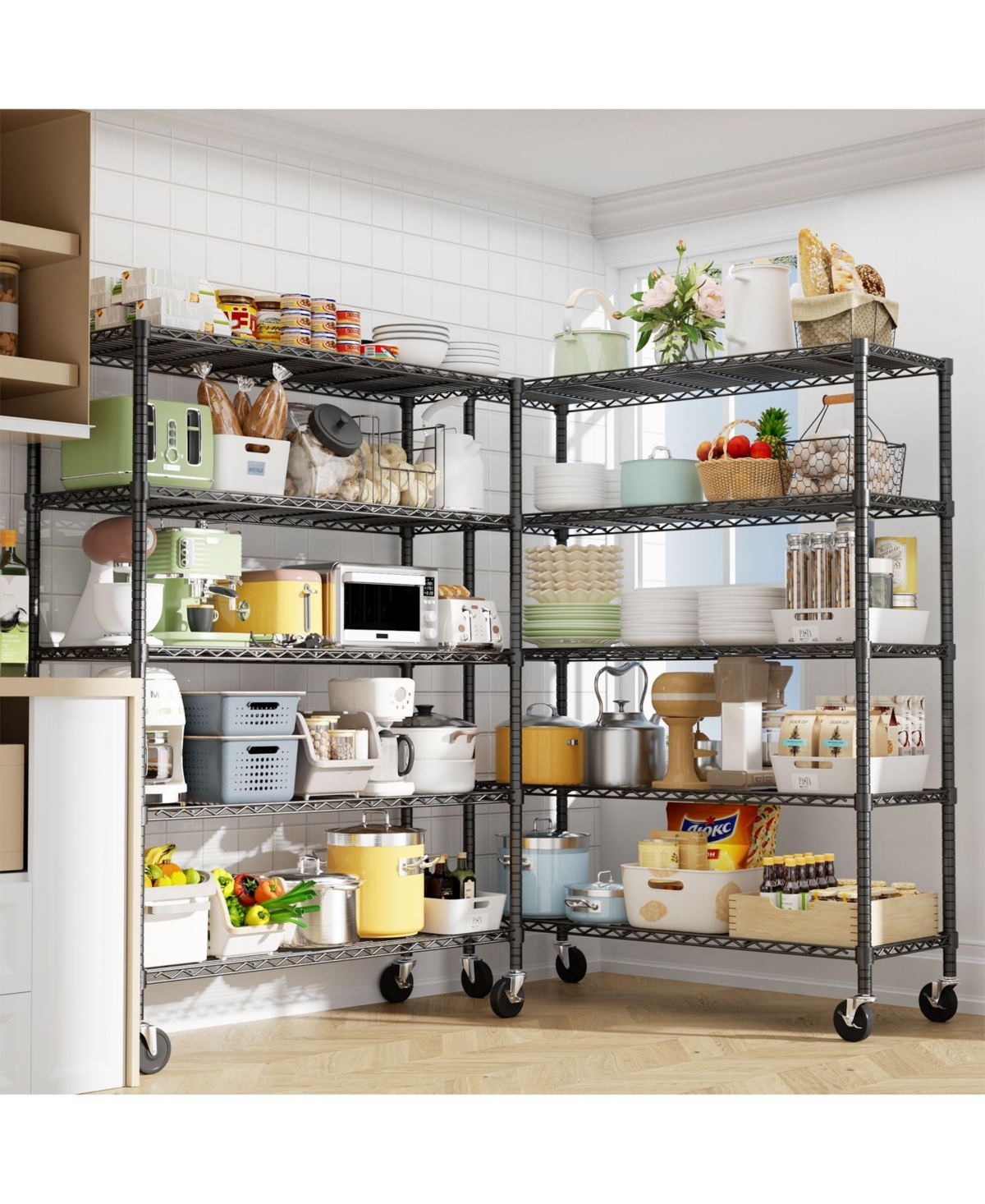 Lovmor 5-Tier 48 in W x 78 in H x 20 in D Height Adjustable Garage Wire Shelving Unit with wheels