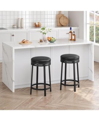 24" Swivel Bar Stools Set of 2 with Footrest, Modern Counter Height Barstools with PU Leather Upholstered and Metal Frame, Black