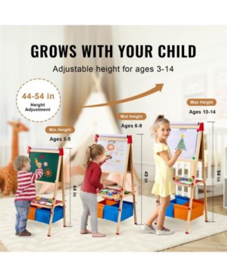 Kids Art Easel, 3-in-1 Wooden Double-Sided Easel with Whiteboard, Chalkboard, Paper Roll and Accessories