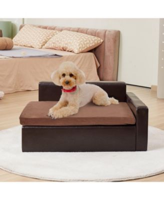 Faux Leather Pet Sofa for Medium Pets, Holds up to 110 lbs., Black