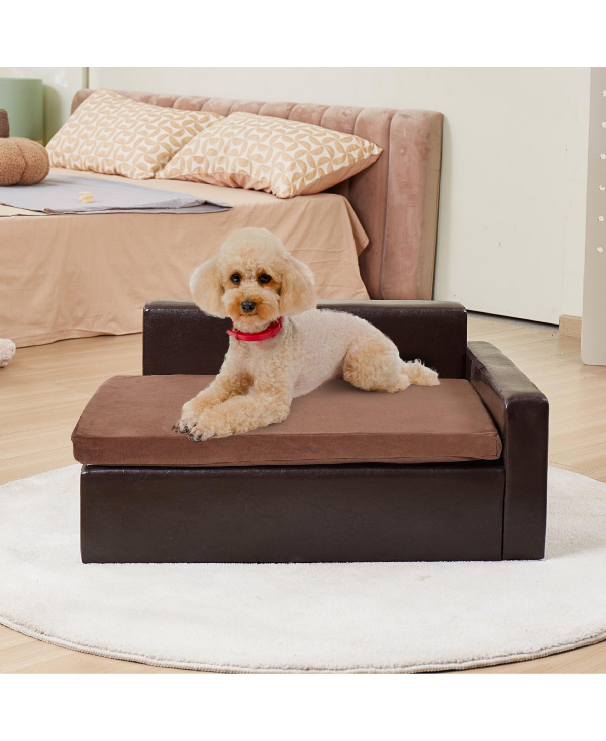 Cozito Faux Leather Pet Sofa for Medium Pets, Holds up to 110 lbs., Black