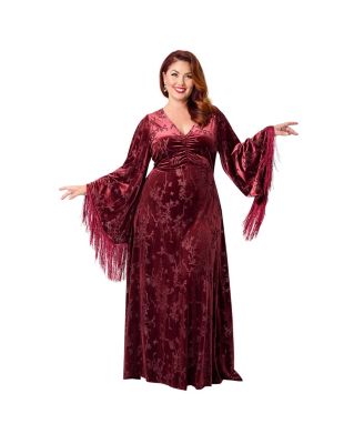 Plus Size Fringed Long Bell Sleeved Ruched Maxi Dress