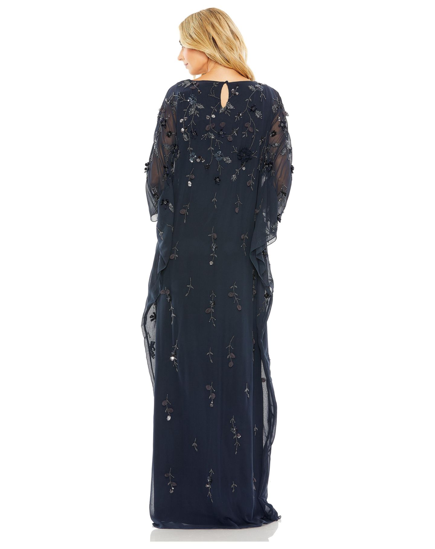 Женские платья Mac Duggal Floral Embellished Trapeze Gown., цвет: Тёмно-синий — фото 2
