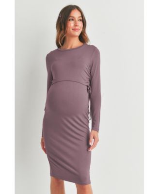 Women's Bodycon Long Sleeve Side Ties Maternity Nursing Dress