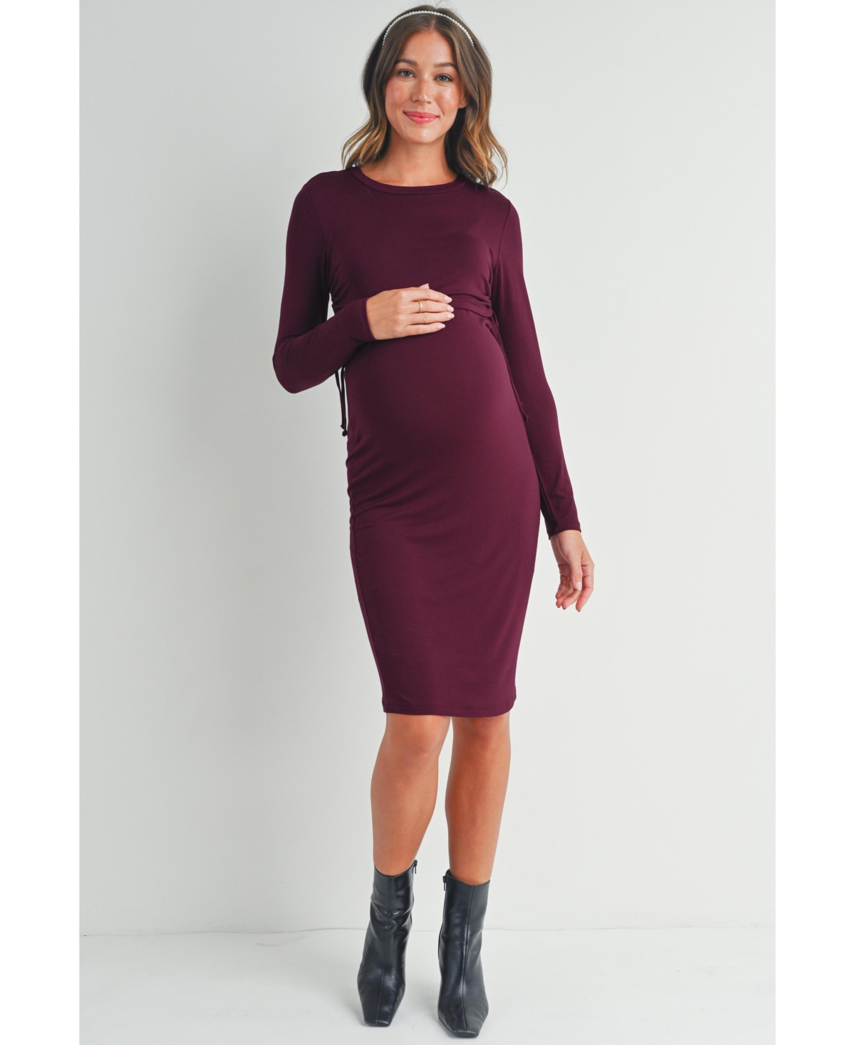 Hello Miz Women's Bodycon Long Sleeve Side Ties Maternity Nursing Dress