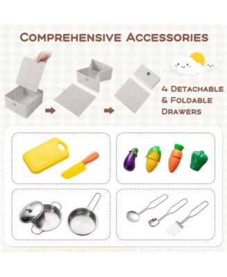 Kids Kitchen Playset with Cooking Accessories and Toy Cuttable Veggies-White