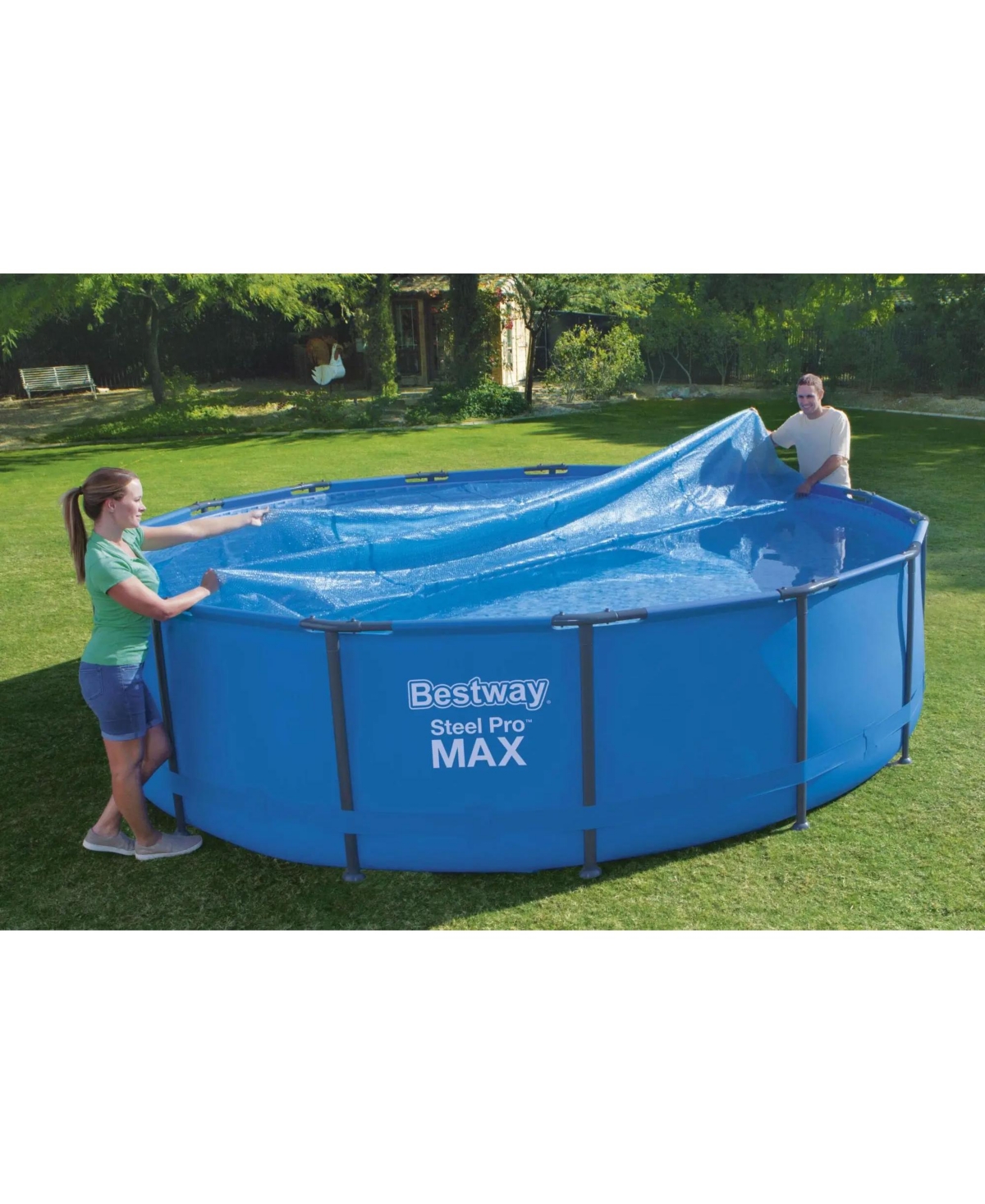 Bestway Round Solar Cover for 15' and 16' Above Ground Pools, Blue (Cover Only)