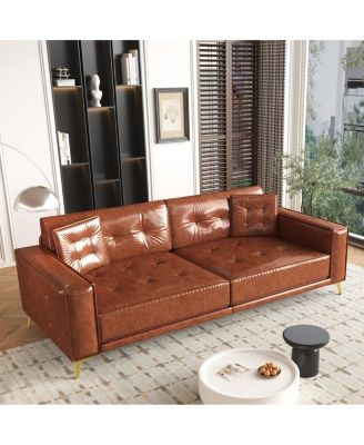 92" Faux Leather King Size Convertible Pull-Out Sleeper Sofa Bed with Wide Armrests & Pillows, 4-Seater