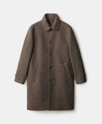 Men's Check-Print Structure Long Coat