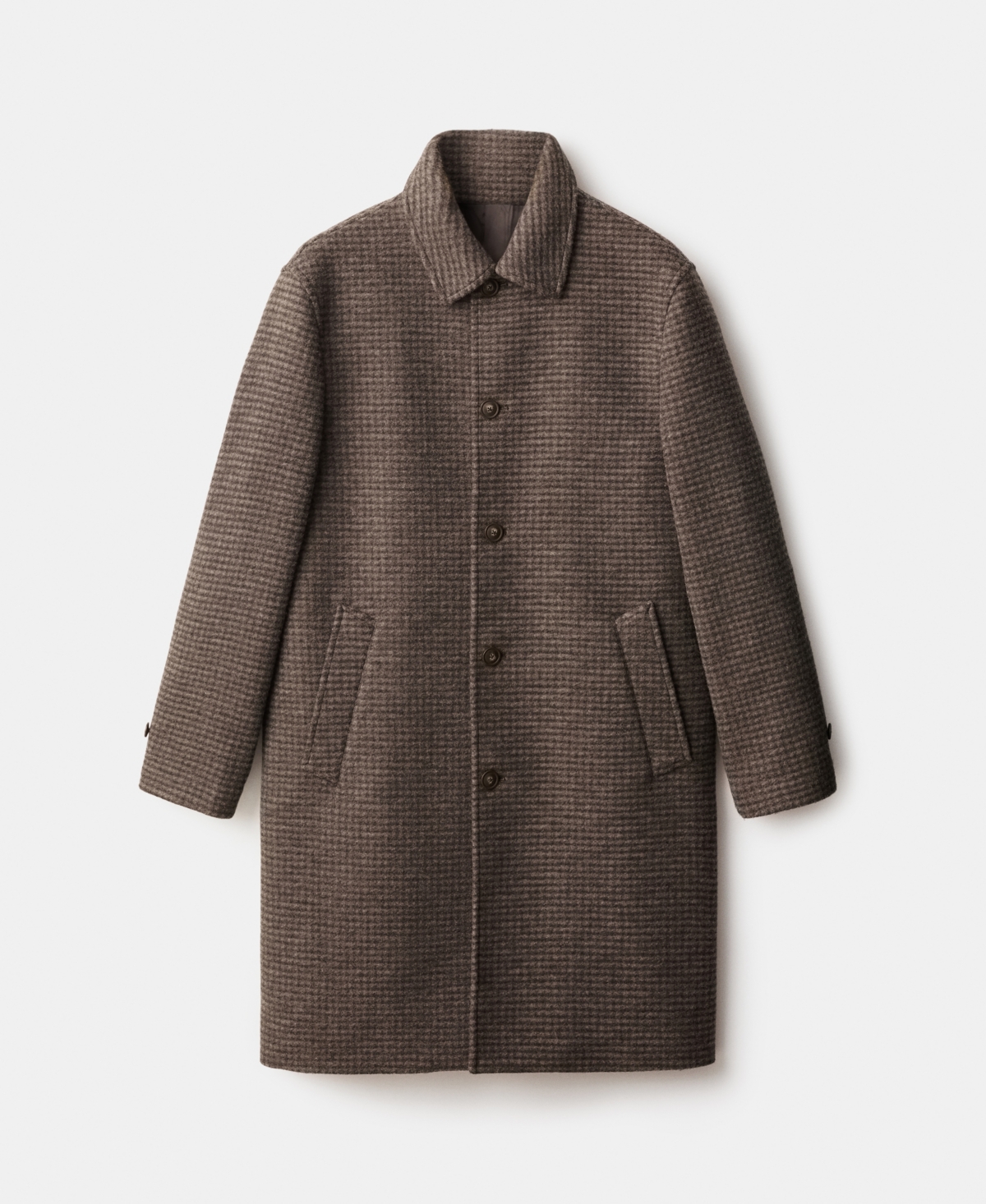 Mango Microcheck Long Coat In Brown
