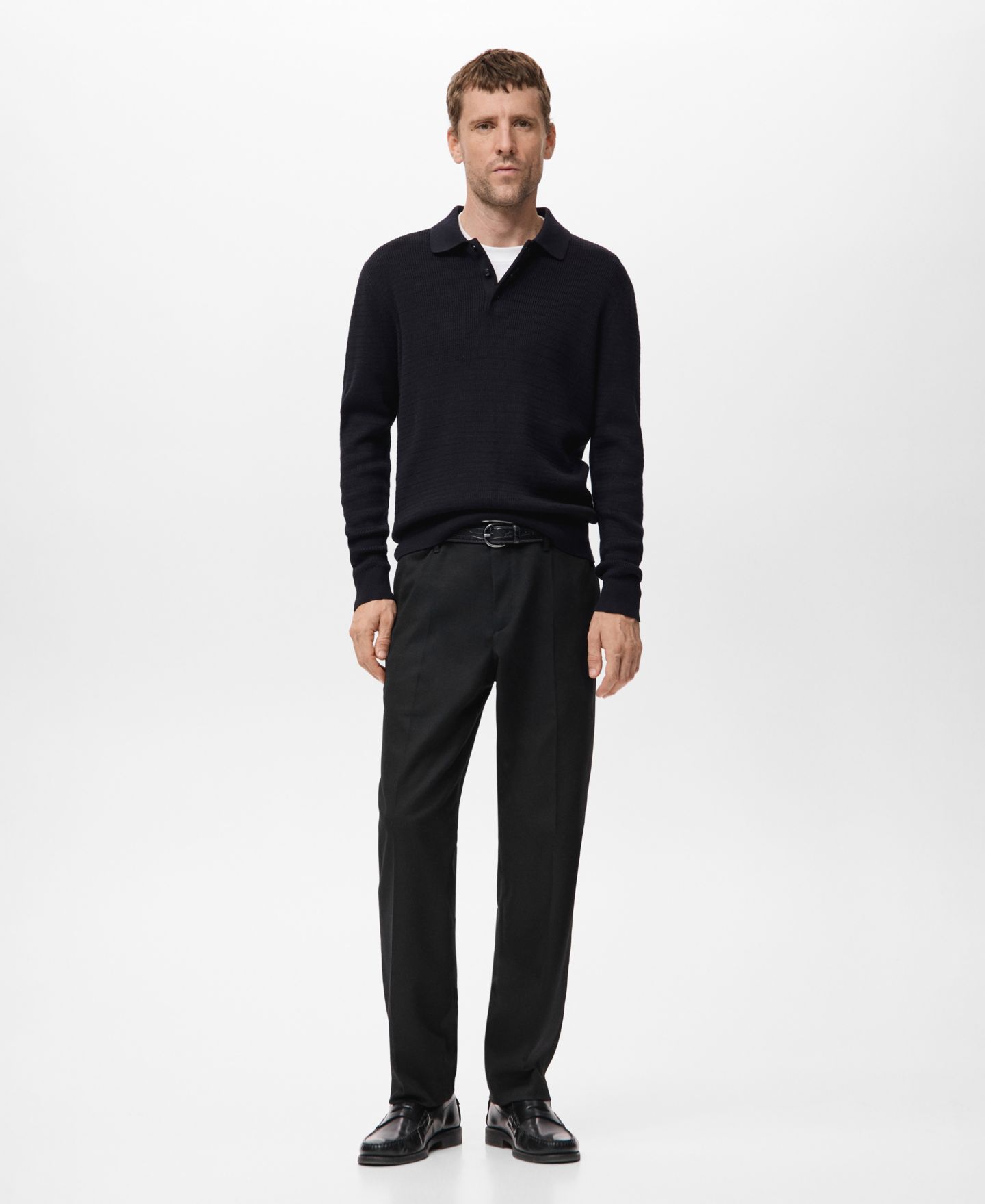 Мужские брюки Mango Flowy Straight-Fit, цвет: Чёрный — фото 9