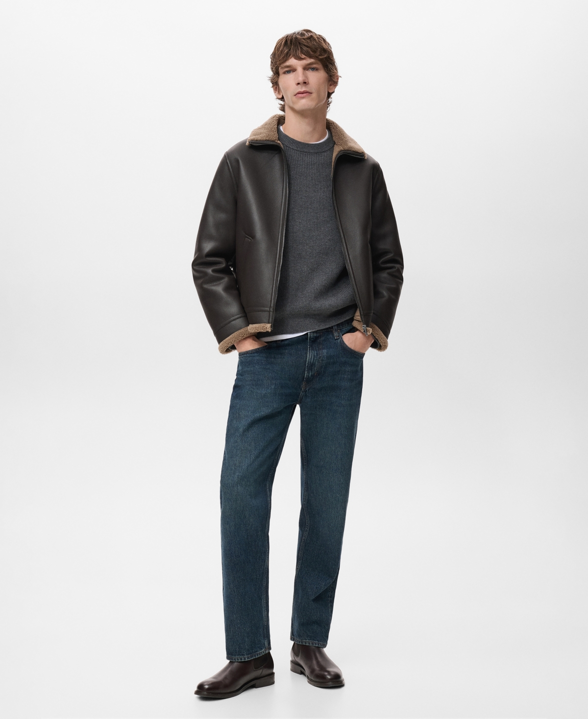 Mango Men's Faux-Leather Fleece Jacket